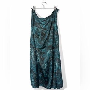VTG Kathie Lee dark romantic midi skirt teal metallic paisley 90s goth size XL